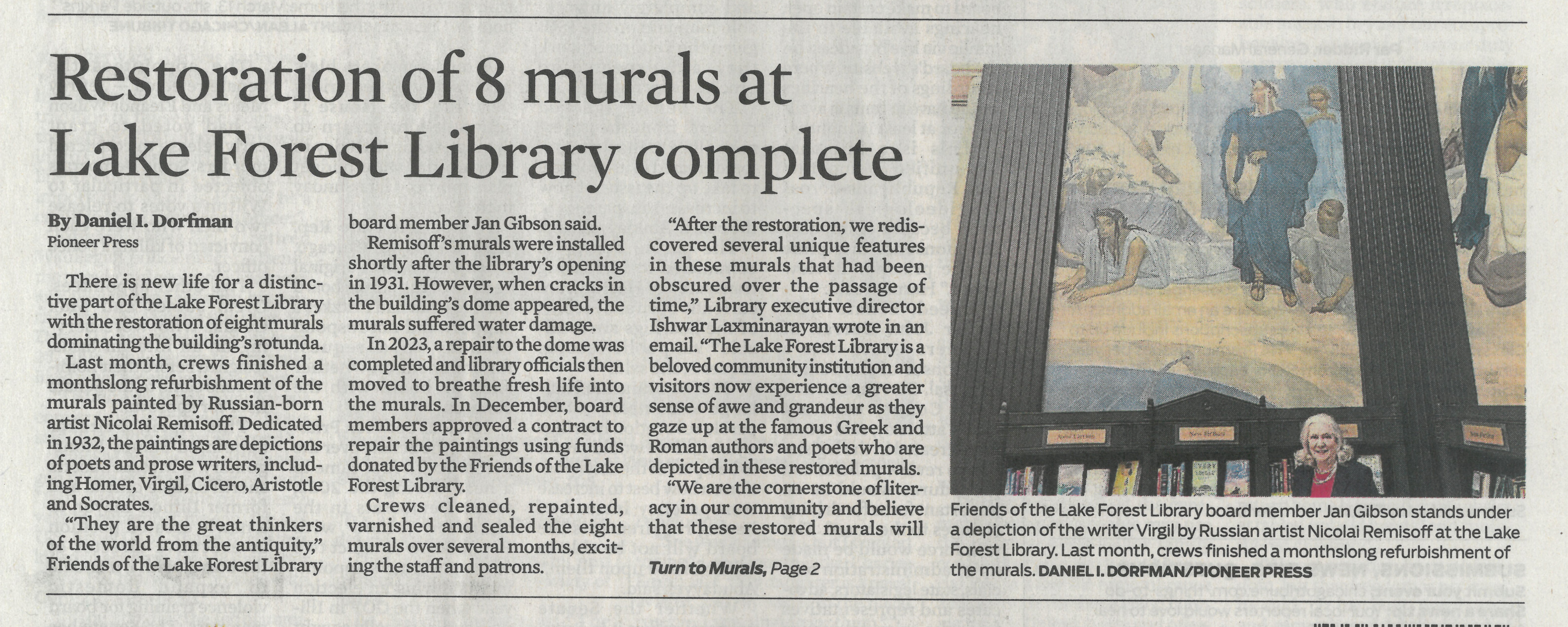 Mural restoration article in May 2024 Lake County News-Sun